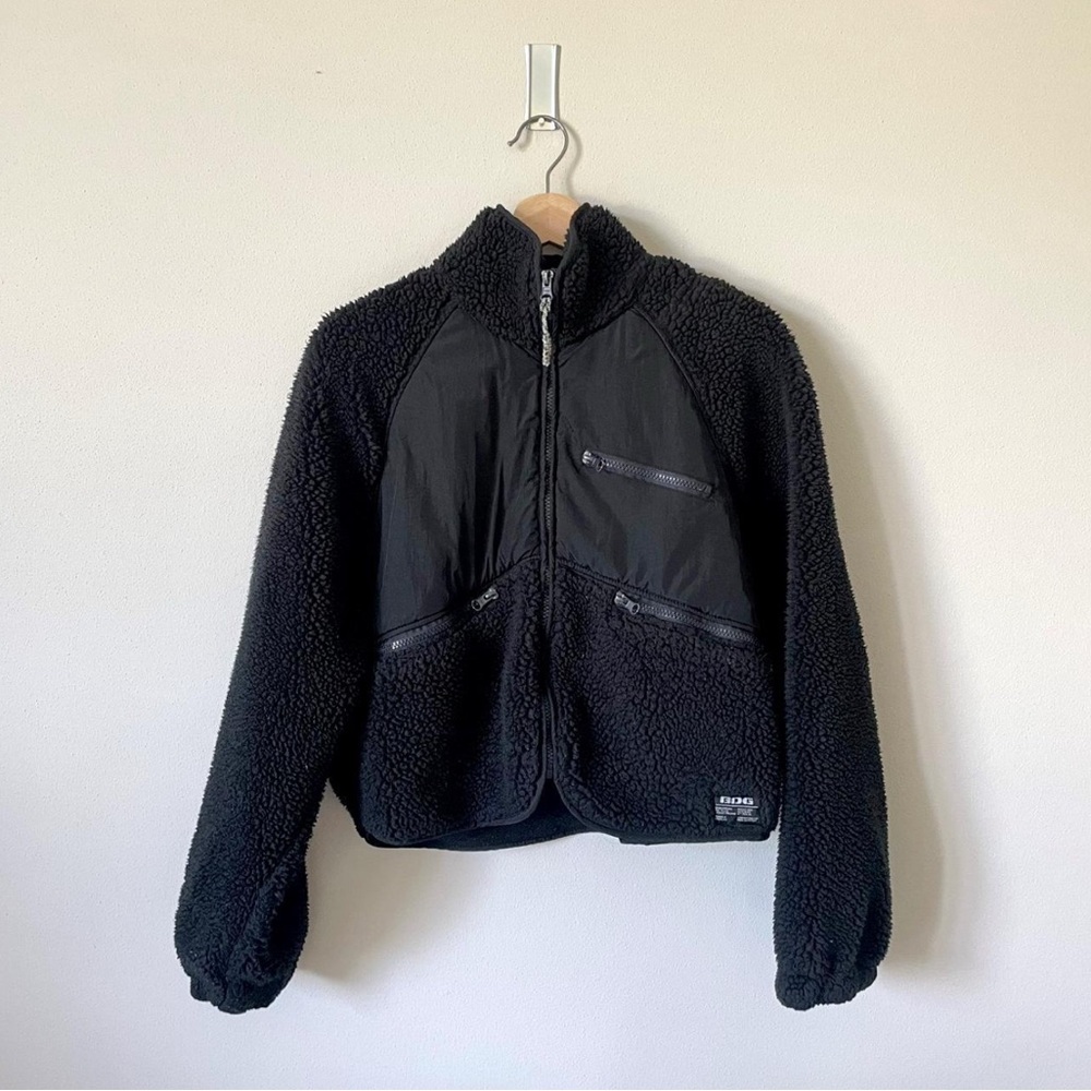 BDG Chuck Fleece Zip-Up Jacket in Black